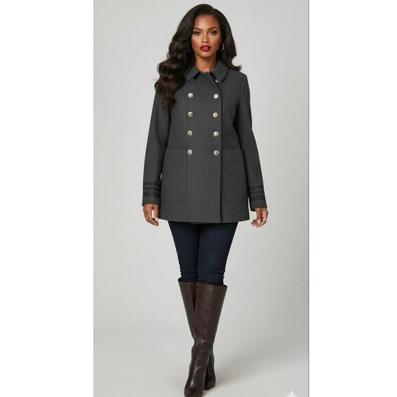 Calvin Klein Coat Women's XL Charcoal Gray Wool Blend Double Breasted Peacoat - Picture 10 of 10